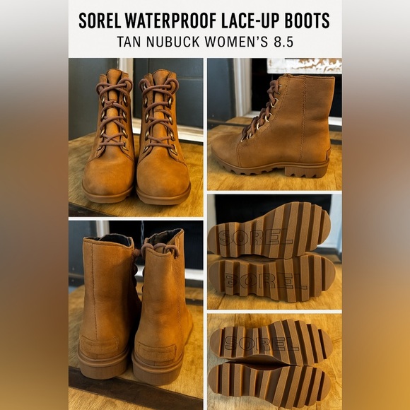 Sorel Waterproof Lace-Up Boots Tan Nubuck Women’s 8.5 - Picture 1 of 9
